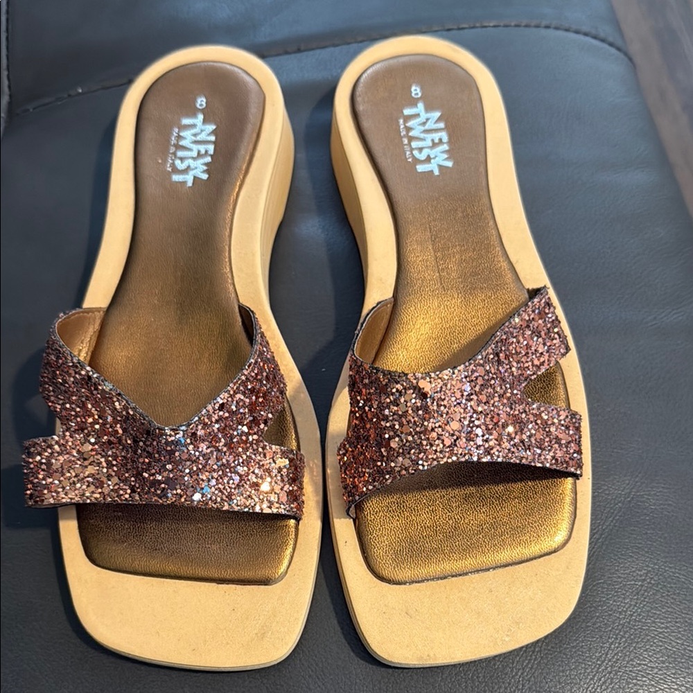 Italian Rose Gold Glitter Sandals NWOT